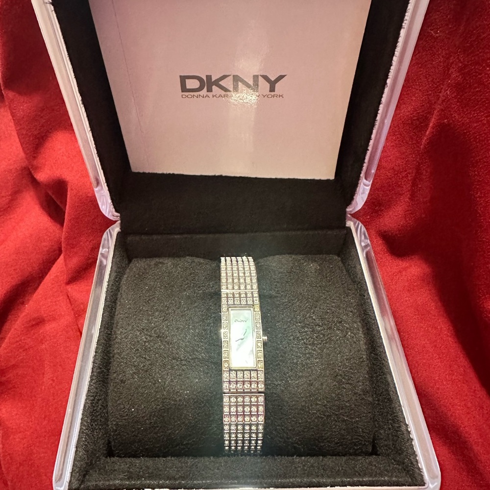 DKNY Silver Crystal Bracelet Watch with Mother-of-Pearl Dial - Picture 2 of 6